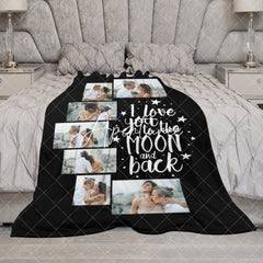 Aperturee - Aperturee Love You To The Moon Back Black Custom Photo Blanket