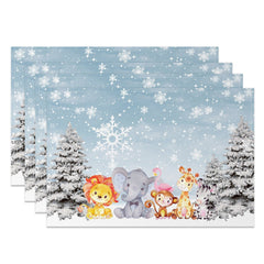 Aperturee - Aperturee Lovely Animals Trees Snow Winter Set Of 4 Placemats