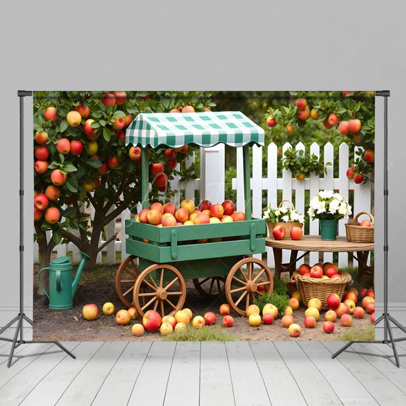 Aperturee - Aperturee Lovely Apple Orchard Car Fence Photography Backdrop