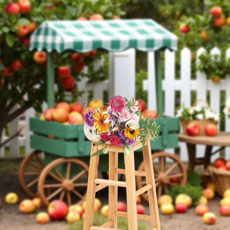Aperturee - Aperturee Lovely Apple Orchard Car Fence Photography Backdrop