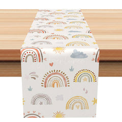Aperturee - Aperturee Lovely Boho Rainbow Table Runner with a Sweet Cartoon Vibe Cute Pastel Colors for Girls Nursery or Party