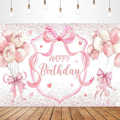 Aperturee - Aperturee Lovely Bows Balloons Happy Birthday Backdrop Charming Pink Decor Perfect for Girls