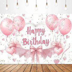 Aperturee - Aperturee Lovely Bows Balloons Happy Birthday Backdrop Charming Pink Decor Perfect for Girls