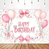 Aperturee - Aperturee Lovely Bows Balloons Happy Birthday Backdrop Charming Pink Decor Perfect for Girls