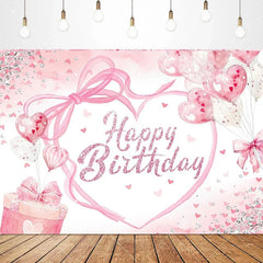 Aperturee - Aperturee Lovely Bows Balloons Happy Birthday Backdrop Charming Pink Decor Perfect for Girls