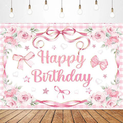 Aperturee - Aperturee Lovely Bows Balloons Happy Birthday Backdrop Charming Pink Decor Perfect for Girls