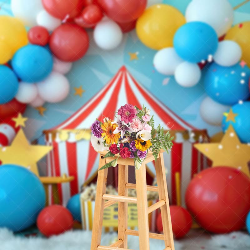 Aperturee - Aperturee Lovely Circus Balloon Arch Star Cake Smash Backdrop