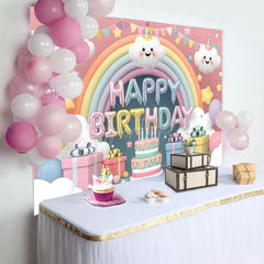 Aperturee - Aperturee Lovely Clouds Rainbow Cake Smash Birthday Backdrop
