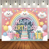 Aperturee - Aperturee Lovely Clouds Rainbow Cake Smash Birthday Backdrop
