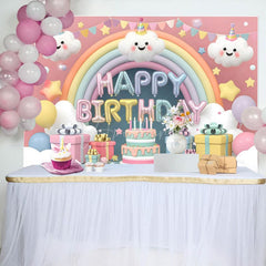 Aperturee - Aperturee Lovely Clouds Rainbow Cake Smash Birthday Backdrop