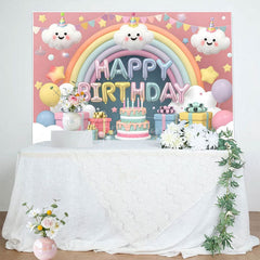 Aperturee - Aperturee Lovely Clouds Rainbow Cake Smash Birthday Backdrop