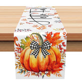 Aperturee - Aperturee Lovely Fall Table Runner with Pumpkin Maple Leaves and Bow for Cute Thanksgiving and Autumn Decor