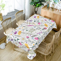 Aperturee - Aperturee Lovely Floral Rectangle Tablecloth with Cute Plant Pattern for Whimsical Garden and Kids Party Decor