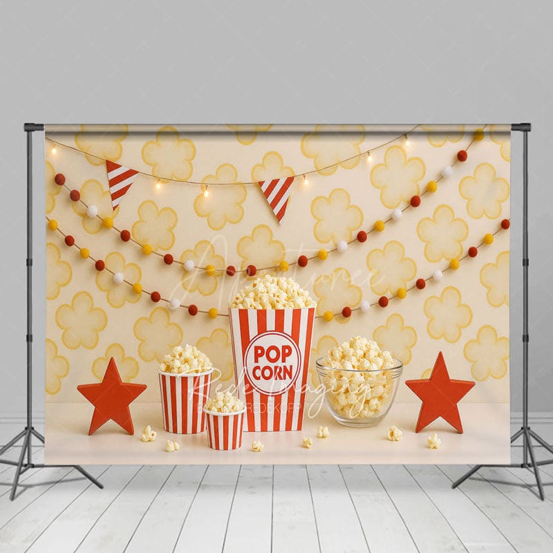 Aperturee - Aperturee Lovely Popcorn Flag Light Photo Cake Smash Backdrop