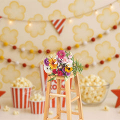 Aperturee - Aperturee Lovely Popcorn Flag Light Photo Cake Smash Backdrop