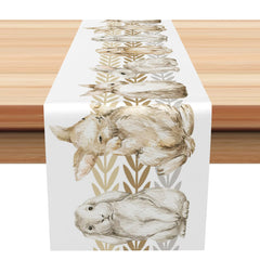 Aperturee - Aperturee Lovely Rabbits Brown Leaves Easter Table Runner