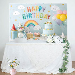 Aperturee - Aperturee Lovely Rainbow Balloon Cake Smash Birthday Backdrop
