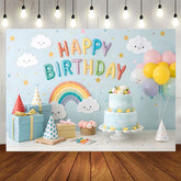 Aperturee - Aperturee Lovely Rainbow Balloon Cake Smash Birthday Backdrop