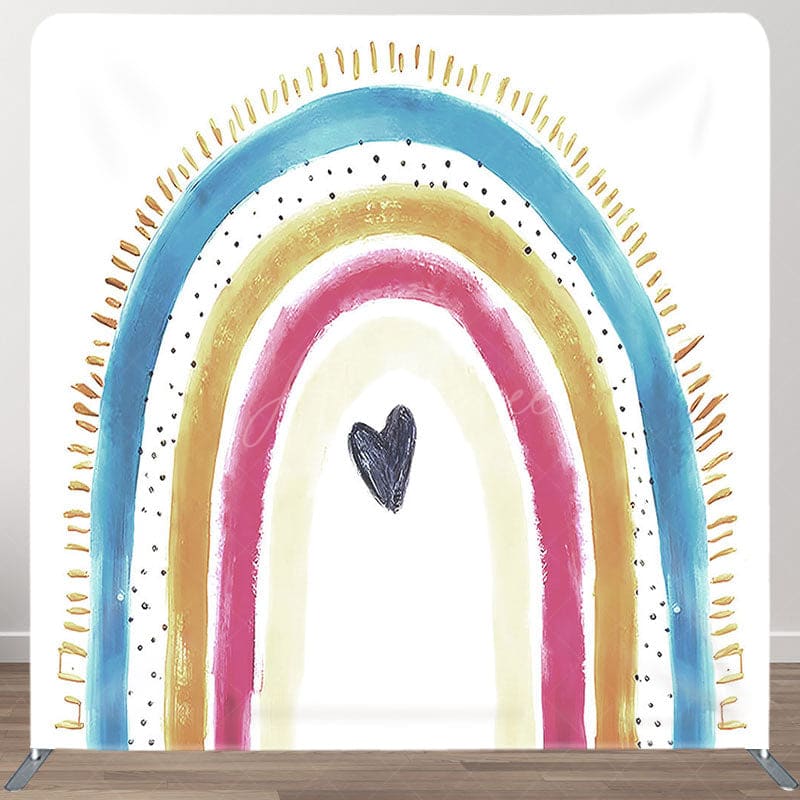 Aperturee - Aperturee Lovely Rainbow Heart Sweet Square Tension Backdrop