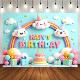 Aperturee - Aperturee Lovely Sky Clouds Rainbow Happy Birthday Backdrop