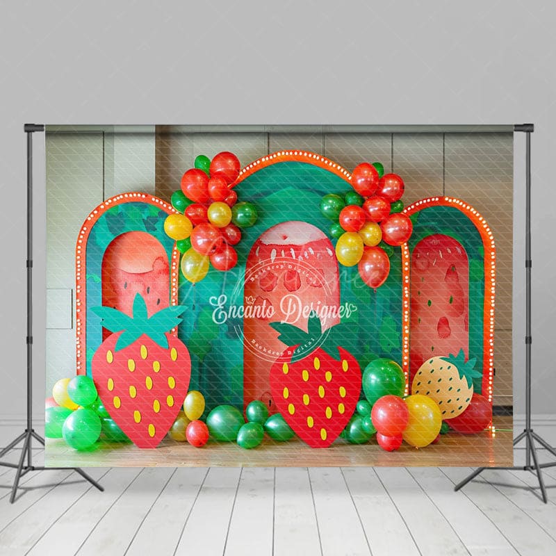 Aperturee - Aperturee Lovely Strawberry Balloon Arch Cake Smash Backdrop