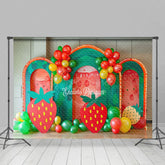 Aperturee - Aperturee Lovely Strawberry Balloon Arch Cake Smash Backdrop