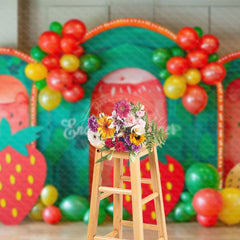 Aperturee - Aperturee Lovely Strawberry Balloon Arch Cake Smash Backdrop