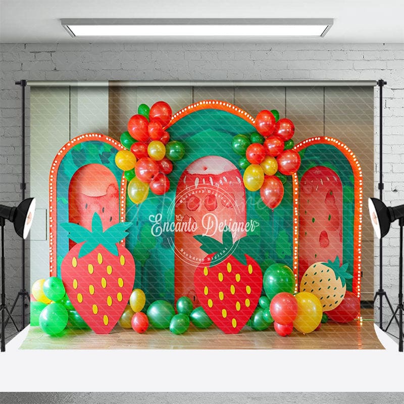 Aperturee - Aperturee Lovely Strawberry Balloon Arch Cake Smash Backdrop