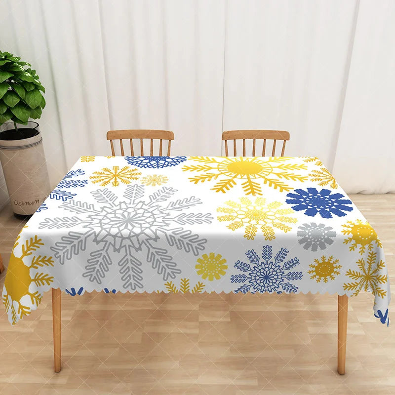 Aperturee - Aperturee Lovely Winter Tablecloth with Snowflake Totem Pattern for Christmas Holiday and Frozen Themed Party