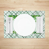 Aperturee - Aperturee Lucky Gnomes Plaid Set of 4 Placemats St. Patricks Day Shamrocks and Green Tartan Dining Table Mats