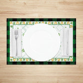 Aperturee - Aperturee Lucky Horseshoe Shamrock Set of 4 Placemats St. Patricks Day Plaid and Clover Dining Table Mats
