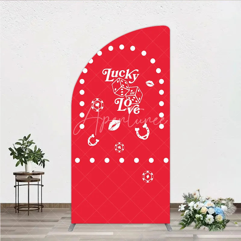 Aperturee - Aperturee Lucky In Love Las Vegas Wedding Half Moon Arch Backdrop Red Casino Theme Bridal Shower Party Cover