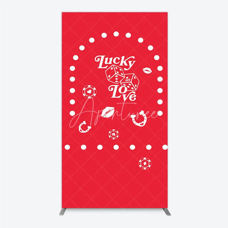 Aperturee - Aperturee Lucky In Love Las Vegas Wedding Rectangle Backdrop Red Casino Theme Bridal Shower Party Cover