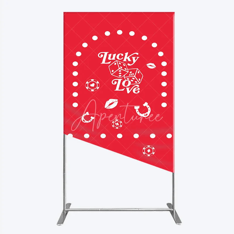 Aperturee - Aperturee Lucky In Love Las Vegas Wedding Rectangle Backdrop Red Casino Theme Bridal Shower Party Cover