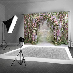 Aperturee - Aperturee Lush Floral Arch Backdrop Spring Garden Wedding Decor Pink Purple Rose Wisteria Photo Booth Prop