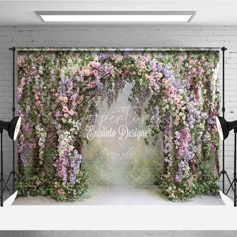 Aperturee - Aperturee Lush Floral Arch Backdrop Spring Garden Wedding Decor Pink Purple Rose Wisteria Photo Booth Prop