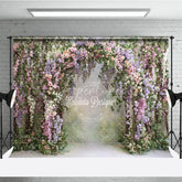 Aperturee - Aperturee Lush Floral Arch Backdrop Spring Garden Wedding Decor Pink Purple Rose Wisteria Photo Booth Prop