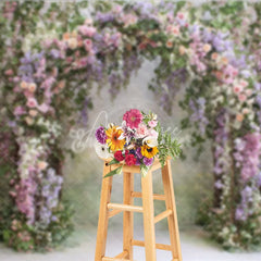 Aperturee - Aperturee Lush Floral Arch Backdrop Spring Garden Wedding Decor Pink Purple Rose Wisteria Photo Booth Prop
