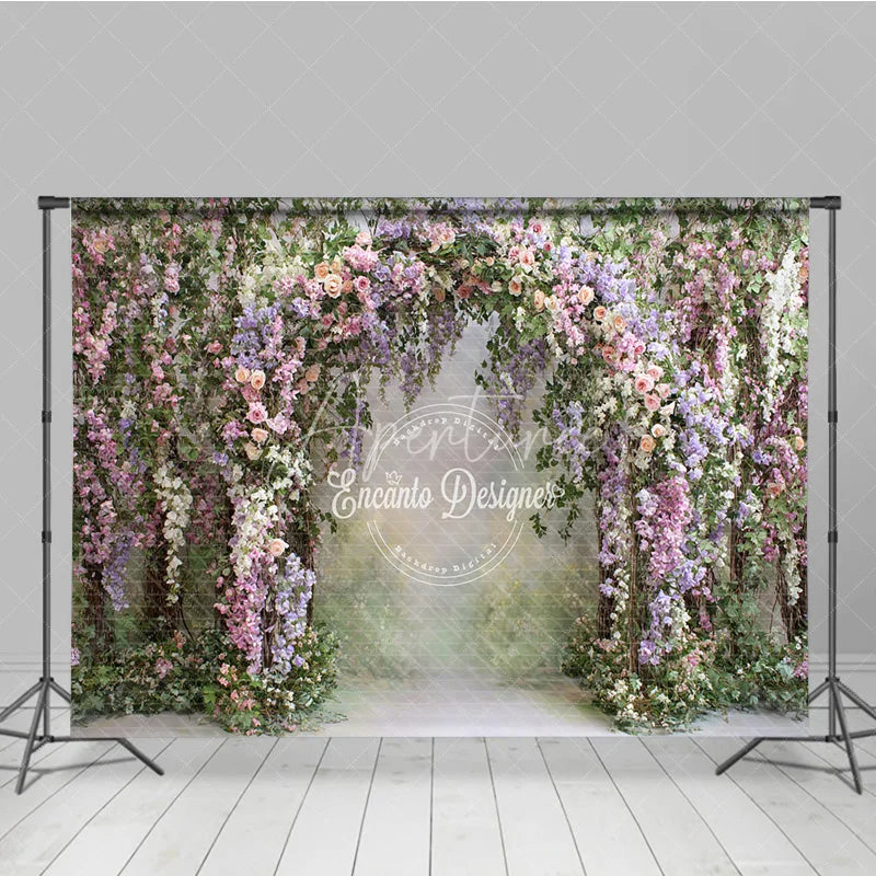 Aperturee - Aperturee Lush Floral Arch Backdrop Spring Garden Wedding Decor Pink Purple Rose Wisteria Photo Booth Prop