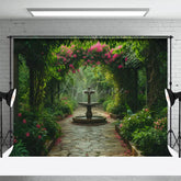 Aperturee - Aperturee Lush Garden Fountain Path Summer Photography Backdrop