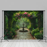 Aperturee - Aperturee Lush Garden Fountain Path Summer Photography Backdrop