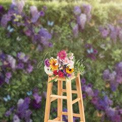 Aperturee - Aperturee Lush Green Foliage and Purple Flowers Photography Backdrop Vibrant Butterflies Garden Party Decor