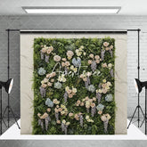 Aperturee - Aperturee Lush Green Foliage Floral Photography Backdrop with Pink Roses Blue Hydrangeas and Purple Wisteria Wedding Party Decor