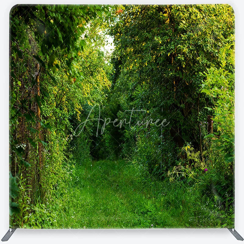 Aperturee - Aperturee Lush Green Forest Path Square Double-Sided Backdrop Natural Foliage and Sunlight for Outdoor Photography