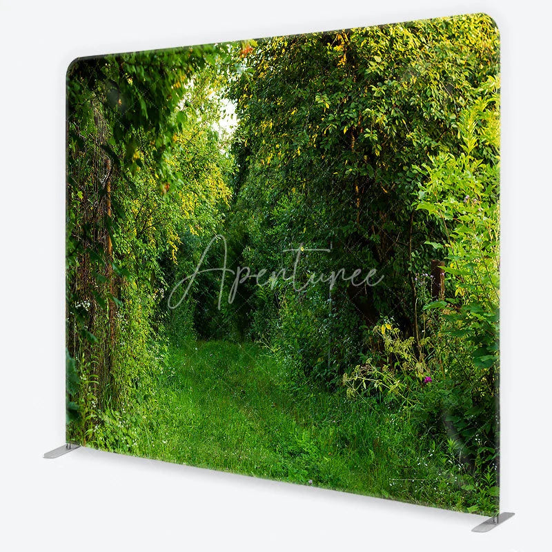 Aperturee - Aperturee Lush Green Forest Path Square Double-Sided Backdrop Natural Foliage and Sunlight for Outdoor Photography