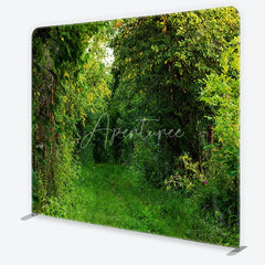 Aperturee - Aperturee Lush Green Forest Path Square Double-Sided Backdrop Natural Foliage and Sunlight for Outdoor Photography