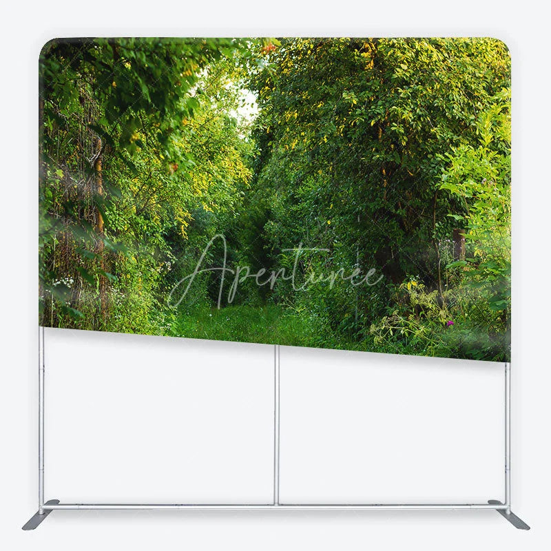 Aperturee - Aperturee Lush Green Forest Path Square Double-Sided Backdrop Natural Foliage and Sunlight for Outdoor Photography