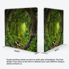 Aperturee - Aperturee Lush Green Jungle Rainforest Square Double-Sided Backdrop Enchanted Forest Path Photography Prop for Kids Party
