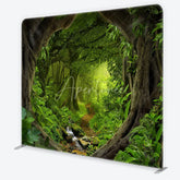 Aperturee - Aperturee Lush Green Jungle Rainforest Square Double-Sided Backdrop Enchanted Forest Path Photography Prop for Kids Party
