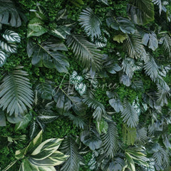 Aperturee - Aperturee Lush Green Tropical Artificial Flower Wall with Diverse Botanical Foliage Event Photo Backdrop Decor